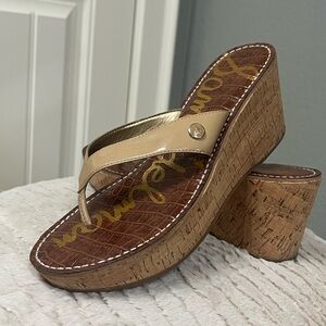 Sam Edelman Gold and Tan Wedge Sandals